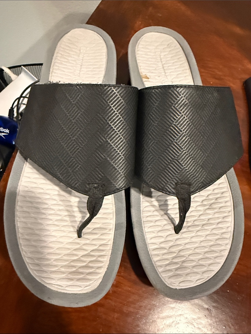 BareTraps Light Gray and White Women's Slip-On Slippers